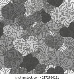 gray abstract seamless vector pattern with spiral hearts. monochrome background image