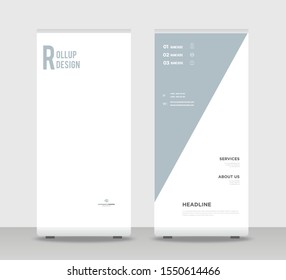 Gray Abstract Shapes Modern Exhibition Advertising Trend Business Roll Up Banner Stand Poster Brochure flat design template creative concept. Gray Roll Up EPS. Presentation Cover