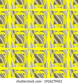 formas grises abstractas con rayas inclinadas sobre un fondo amarillo. patrón monocromo futurista sin inconvenientes.