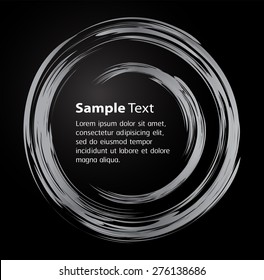 gray Abstract vector bright painting design element. circle frame Drawing, Hand drawn. round shape background. smudges. black background. bronze, metal. text box. Brochure. card. banner. label