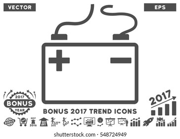 Gray Accumulator pictogram with bonus 2017 trend pictograms. Vector illustration style is flat iconic symbols, white background.