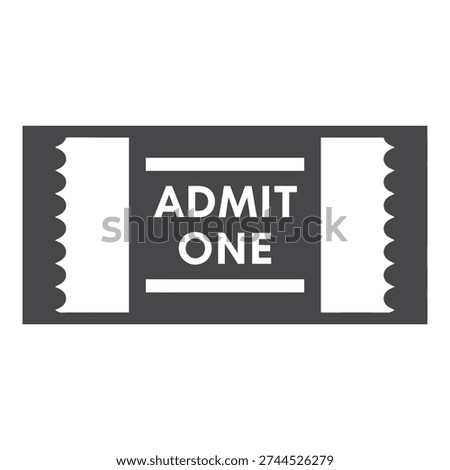 Gray admit one ticket icon with white text and lines event admission symbol icon