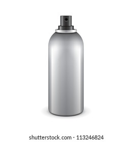 Gray Aerosol Spray Metal 3D Bottle Can: Paint, Graffiti, Deodorant. Ready For Your Design. Vector EPS10