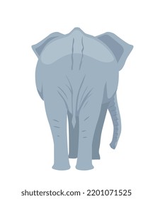 Gray african elephant. Large and heavy mammal with tusks. Back view. Exotic animal jungle dweller. Design element for sticker or social media. Cartoon flat vector illustration on white background