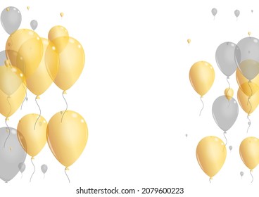 Gray Air Background White Vector. Helium Symbol Border. Golden Congratulation Confetti. Toy Celebrate Template.
