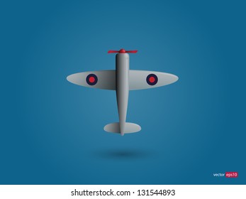 Gray airplane on blue background. Vector illustration.