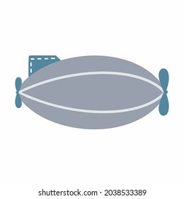 Gray airship with blue wing. Aircraft for children book.
