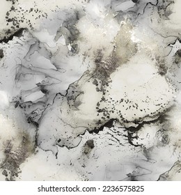 Gray Alcohol Ink Marble. Gray Abstract Background. Grey Marble Watercolor. Silver Alcohol Ink Watercolor. Gold Wall Tile. Grey Luxury Seamless Painting Fluid Floor Vector. Gold Water Color Marble.