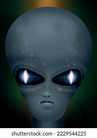 Gray Alien creature with green yellow bagground
