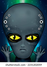 Gray Alien creature with yellow eyes