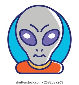 Gray alien face sci fi icon isolated vector
