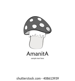 Gray amanita isolated on white background with text