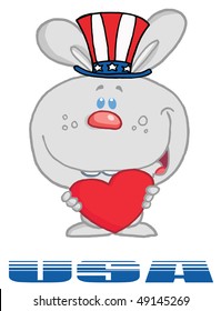  Gray American Bunny Standing Over USA