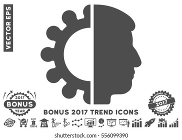 Gray Android Head pictogram with bonus 2017 year trend icon set. Vector illustration style is flat iconic symbols, white background.