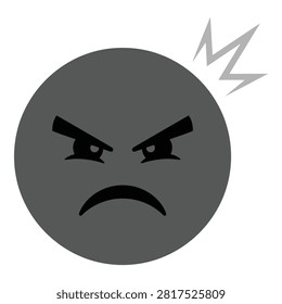 A gray angry face emoticon with a frowning mouth and lightning bolt, expressing frustration and anger