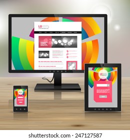 Gray application template design for corporate identity with color round elements. Stationery set