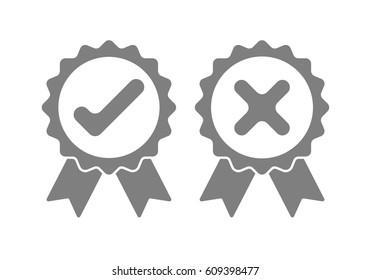 Gray approved and rejected icons. Check mark and cross mark on white background. Vector illustration.