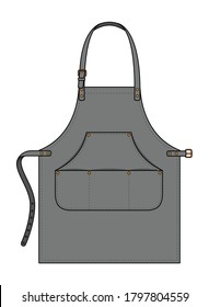 Gray Apron With Multi Pocket, Adjustable Belt Strap Design On White Background, Vector File.