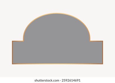 Gray arch-shaped frame with a golden outline on a light background. The arch frame is simple and elegant, with a subtle golden outline enhancing its design. Vector illustration.