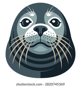 Gray Arctic sea lion or fur seal head icon with ocean mammal animal face in flat vector illustration isolated on white background