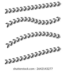 Gray arrow row. Directional stripe icon. Repeated chevron shape. Vector pointer symbol.