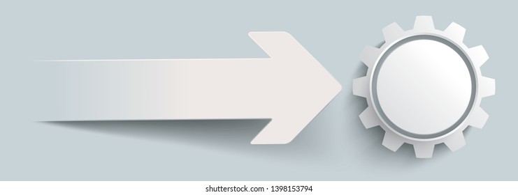 Gray arrow with white gear wheel on the gray background. Eps 10 vector file.