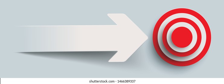 Flecha gris con blanco el objetivo rojo en el fondo gris. Archivo vectorial Eps 10.