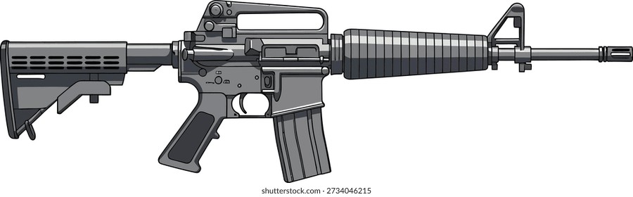 Fusil de asalto gris con empuñadura negra y culata sobre fondo blanco arma de fuego
