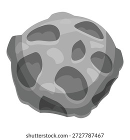 Gray asteroid floating in the vast expanse of space, featuring craters and a rough, textured surface