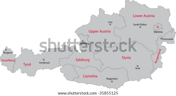 Austria Map With Cities Gray Austria Map States Main Cities Stock Vector (Royalty Free) 35855125 |  Shutterstock