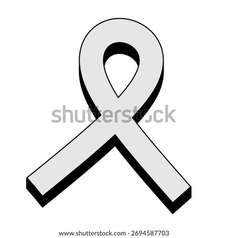 Gray awareness ribbon with clean lines and classic loop shape, ideal for campaigns, support graphics, health advocacy, or minimalist commemorative designs.