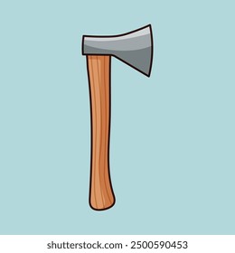 Gray axe with brown handle. Cartoon vector illustration