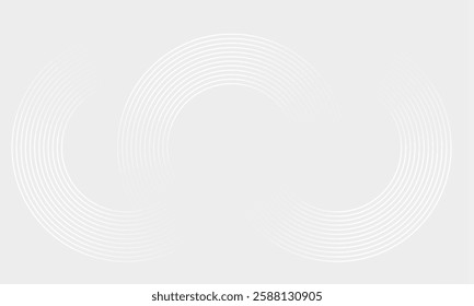 Gray background with abstract white glowing geometric lines.  Circle lines pattern. Digital technology  background design.  An abstract composition of dynamic shapes. red dot .Vector illustration.