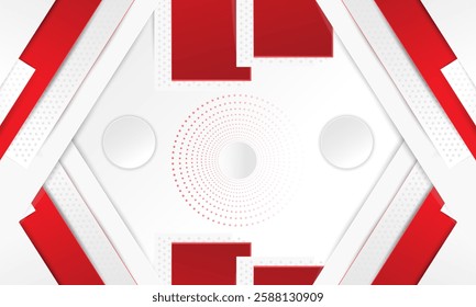 Gray background with abstract white glowing geometric lines.  Circle lines pattern. Digital technology  background design.  An abstract composition of dynamic shapes. red dot .Vector illustration.