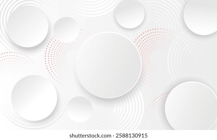 Gray background with abstract white glowing geometric lines.  Circle lines pattern. Digital technology  background design.  An abstract composition of dynamic shapes. red dot .Vector illustration.