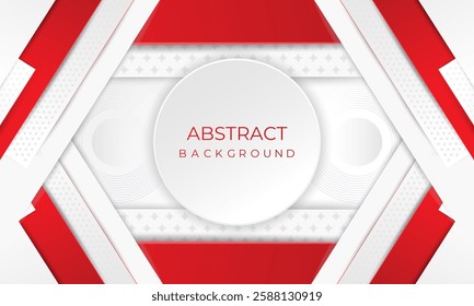 Gray background with abstract white glowing geometric lines.  Circle lines pattern. Digital technology  background design.  An abstract composition of dynamic shapes. red dot .Vector illustration.