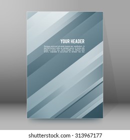 Gray background advertising brochure design elements. Glowing light stripe oblique graphic form for elegant flyer. Vector illustration EPS 10 for booklet layout, freshness theme leaflet, newsletters