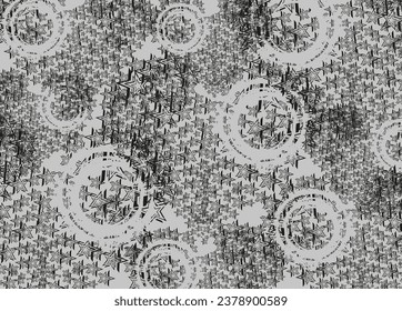 Gray background with asterisks pattern for textiles or fabrics. Chaotic stars with elements of balls for interiors, backgrounds and textures, fashion trends, wallpapers, business concepts, etc.