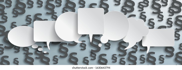 Gray background with black paragraphs and white speech bubbles. Eps 10 vector file.