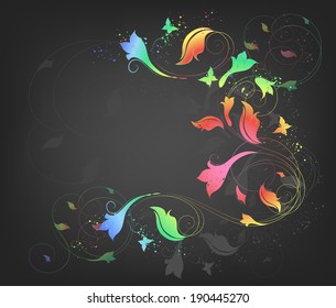 Gray Background With Butterflies And Floral Ornate