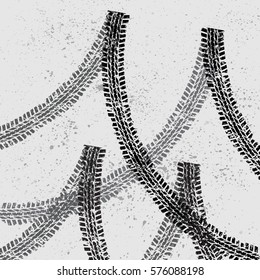 Gray background with car tire track silhouettes