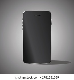 Fondo gris. Teléfono móvil con pantalla negra.