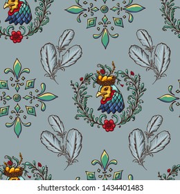 gray background with chicken plants and ornament