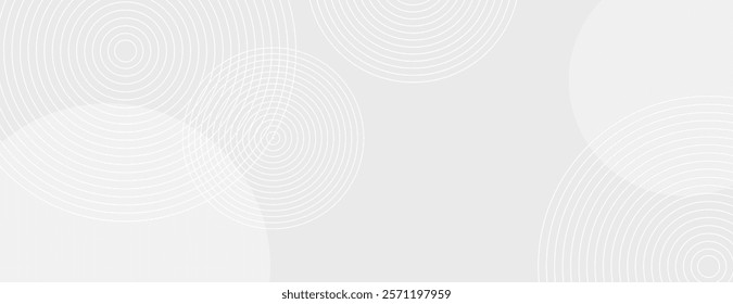 Gray background with circular patterns. The background is light gray with a smooth texture, featuring gray concentric circles. Circle pattern background vector. White background.