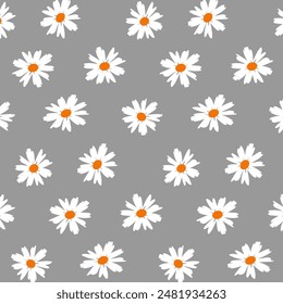 Gray background with daisies.Vector seamless pattern with white daisies on a gray background.