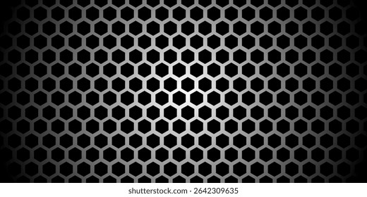 Grauer Hintergrund. Textur aus dunklen Sechseck-Kohlefasern. Metallstruktur, Stahlhintergrund. Vektorgrafik der Entwurfsvorlage