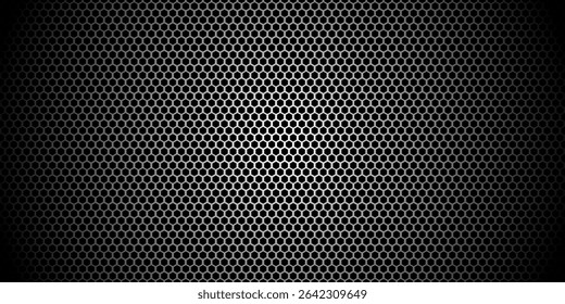 Grauer Hintergrund. Textur aus dunklen Sechseck-Kohlefasern. Metallstruktur, Stahlhintergrund. Vektorgrafik der Entwurfsvorlage