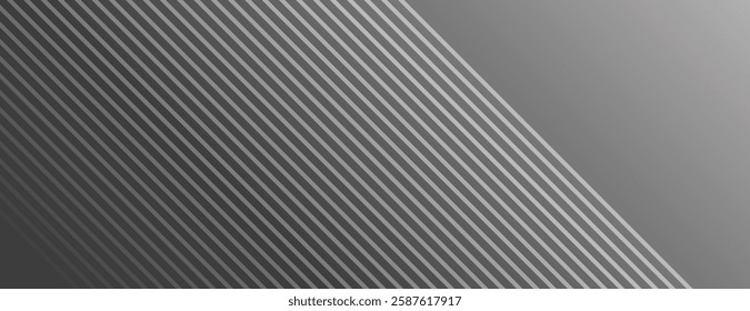 Gray background with diagonal striped pattern. The background features a sleek, modern style with a smooth gray texture. Modern diagonal striped border background. Gray background vector.