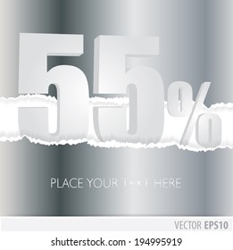 Gray background and with a discount of 55 percent