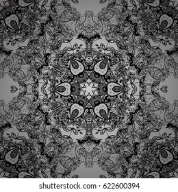 Gray background. Doodle background in vector with doodles, flowers and paisley. Vector ethnic pattern can be used for wallpaper, pattern fills, coloring books and pages for kids and adults.